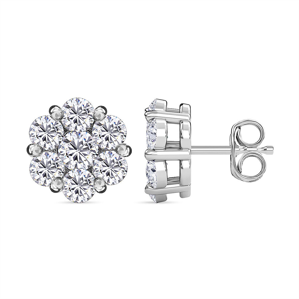 Moissanite Floral Earrings (With Push Back) in Platinum Overlay Sterling Silver 1.554 Ct. 7320545 0