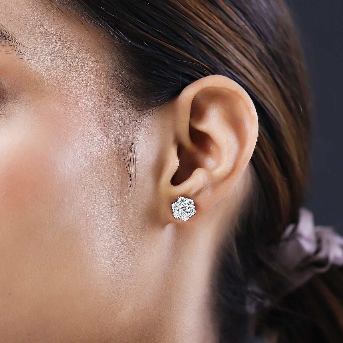 Moissanite Floral Earrings (With Push Back) in Platinum Overlay Sterling Silver 1.554 Ct. 7320545 3
