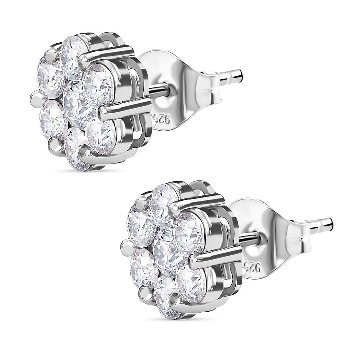 Moissanite Floral Earrings (With Push Back) in Platinum Overlay Sterling Silver 1.554 Ct. 7320545 4
