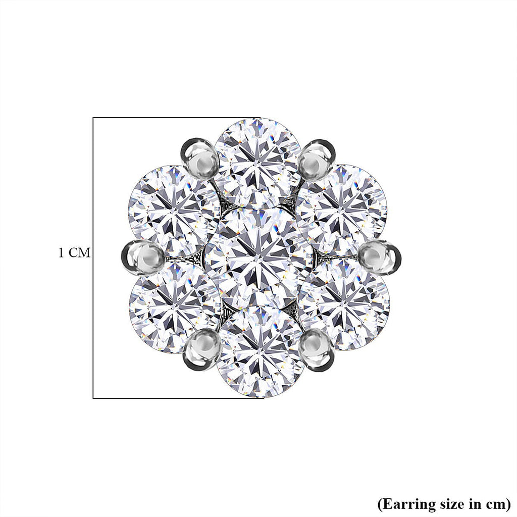 Moissanite Floral Earrings (With Push Back) in Platinum Overlay Sterling Silver 1.554 Ct.
