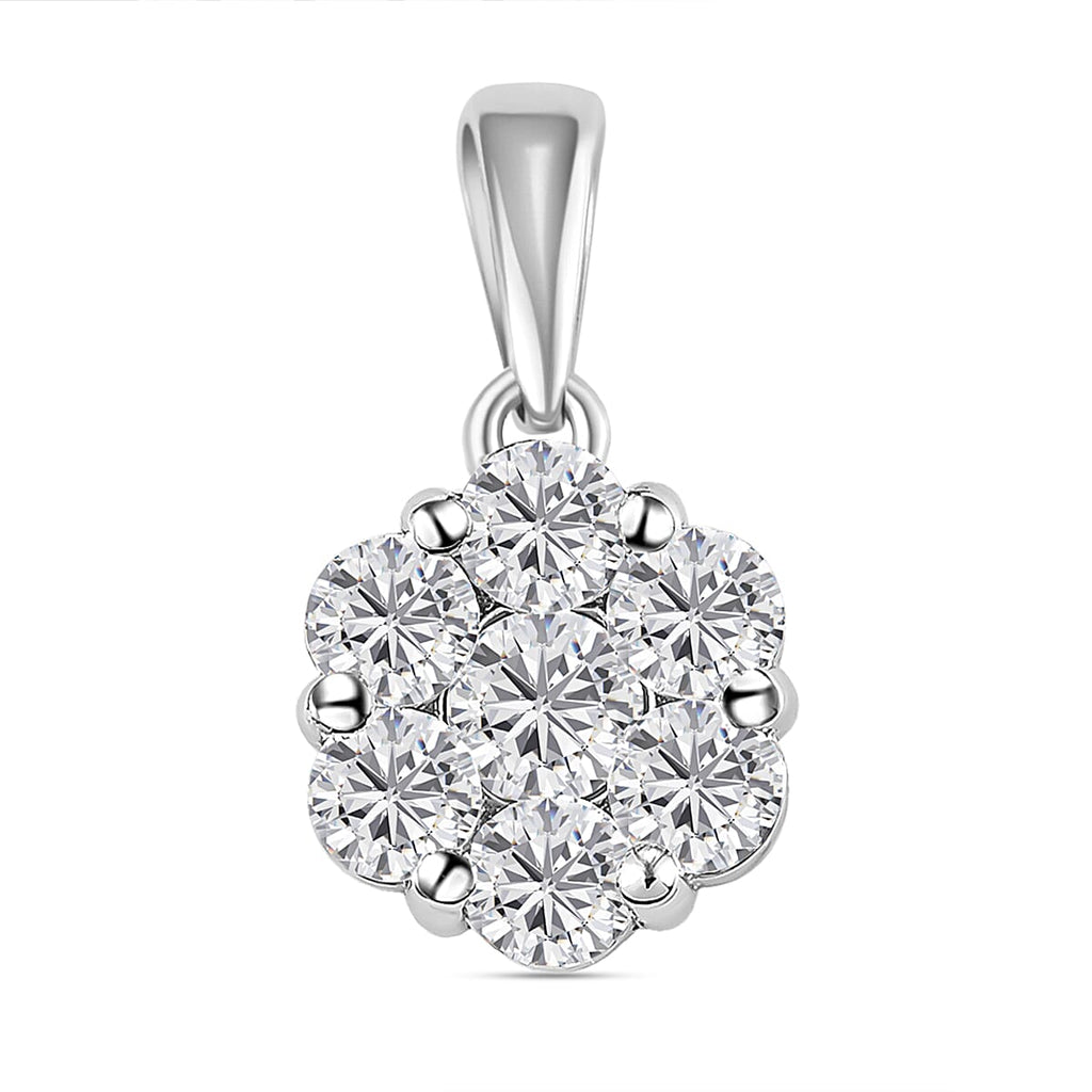 Moissanite Cluster Floral Pendant in Platinum Overlay Sterling Silver 1.18 Ct.