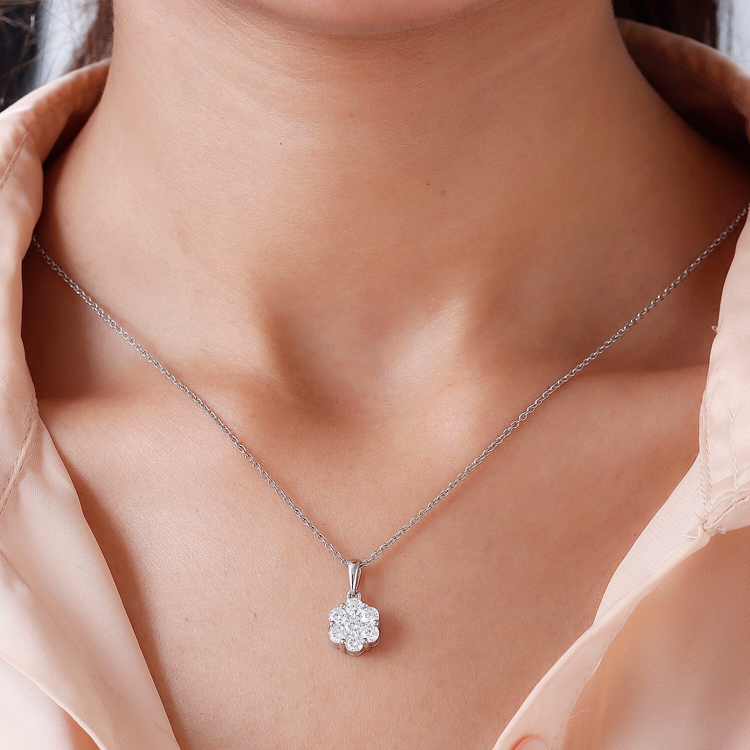 Moissanite Floral Pendant in Platinum Plated Sterling Silver 1.18 Ct. 8853501 2
