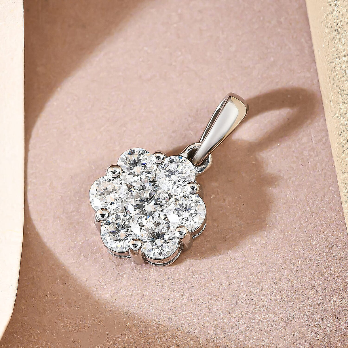 Moissanite Floral Pendant in Platinum Plated Sterling Silver 1.18 Ct. 8853501 3