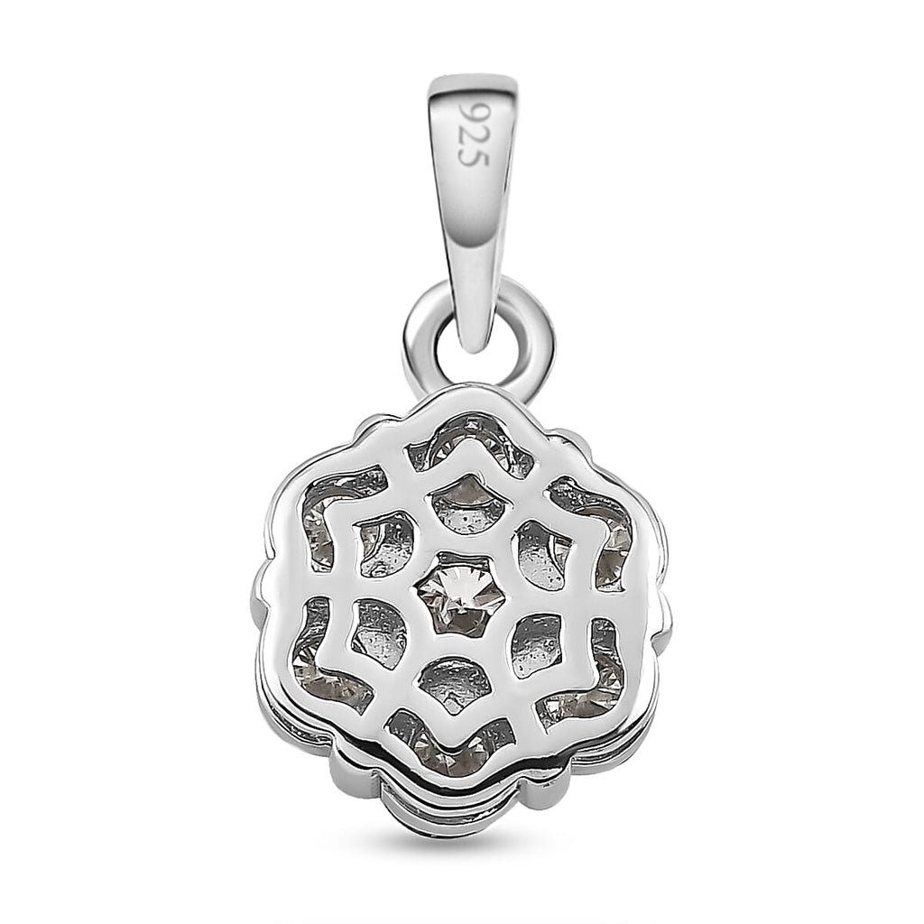 Moissanite Cluster Floral Pendant in Platinum Overlay Sterling Silver 1.18 Ct.