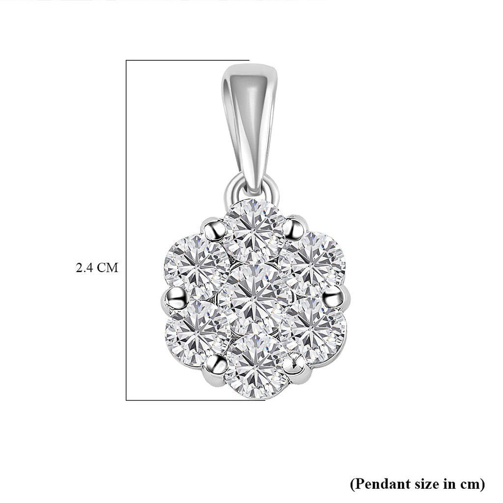 Moissanite Cluster Floral Pendant in Platinum Overlay Sterling Silver 1.18 Ct.