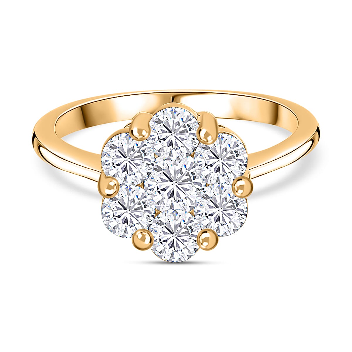 Moissanite Floral Ring in 18K Yellow Gold Vermeil Plated Sterling Silver 1.30 Ct. 7783979 0