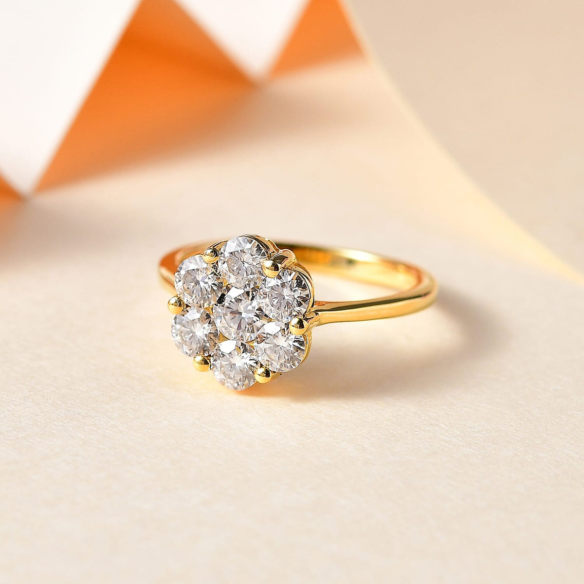 Moissanite Floral Ring in 18K Yellow Gold Vermeil Plated Sterling Silver 1.30 Ct. 7783979 1