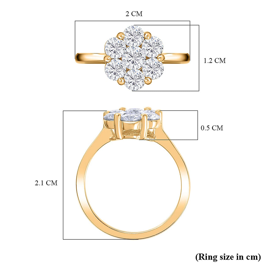 Moissanite Floral Ring in 18K Vermeil Yellow Gold Plated Sterling Silver 1.30 Ct.