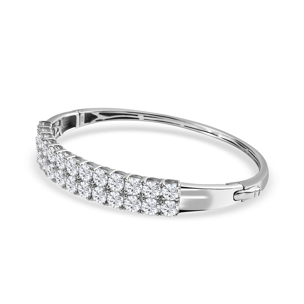 Moissanite Full Bangle (Size - 7.5) in Platinum Overlay Sterling Silver 12.01 Ct, Silver Wt. 17.55 Gms.