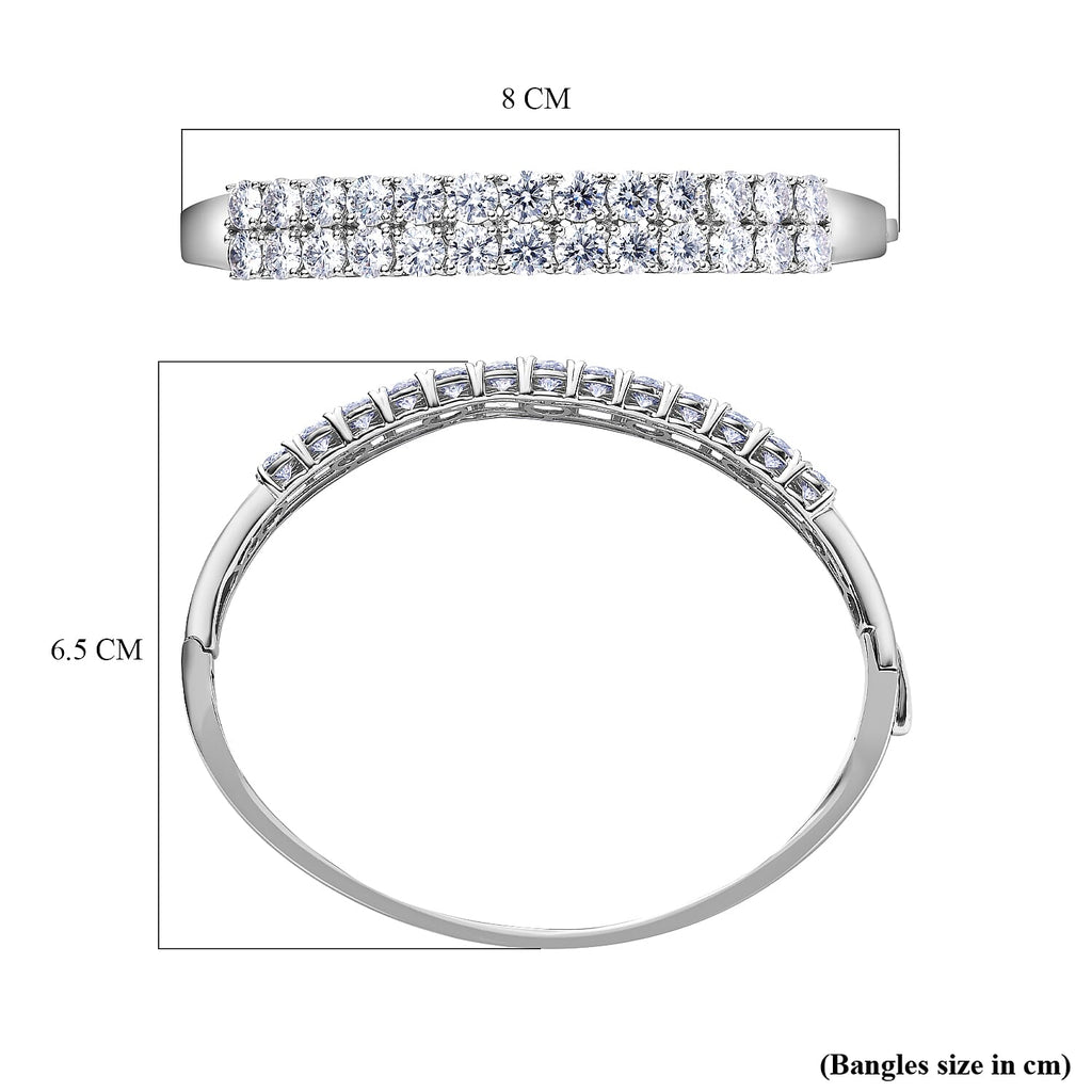 Moissanite Full Bangle (Size - 7.5) in Platinum Overlay Sterling Silver 12.01 Ct, Silver Wt. 17.55 Gms.