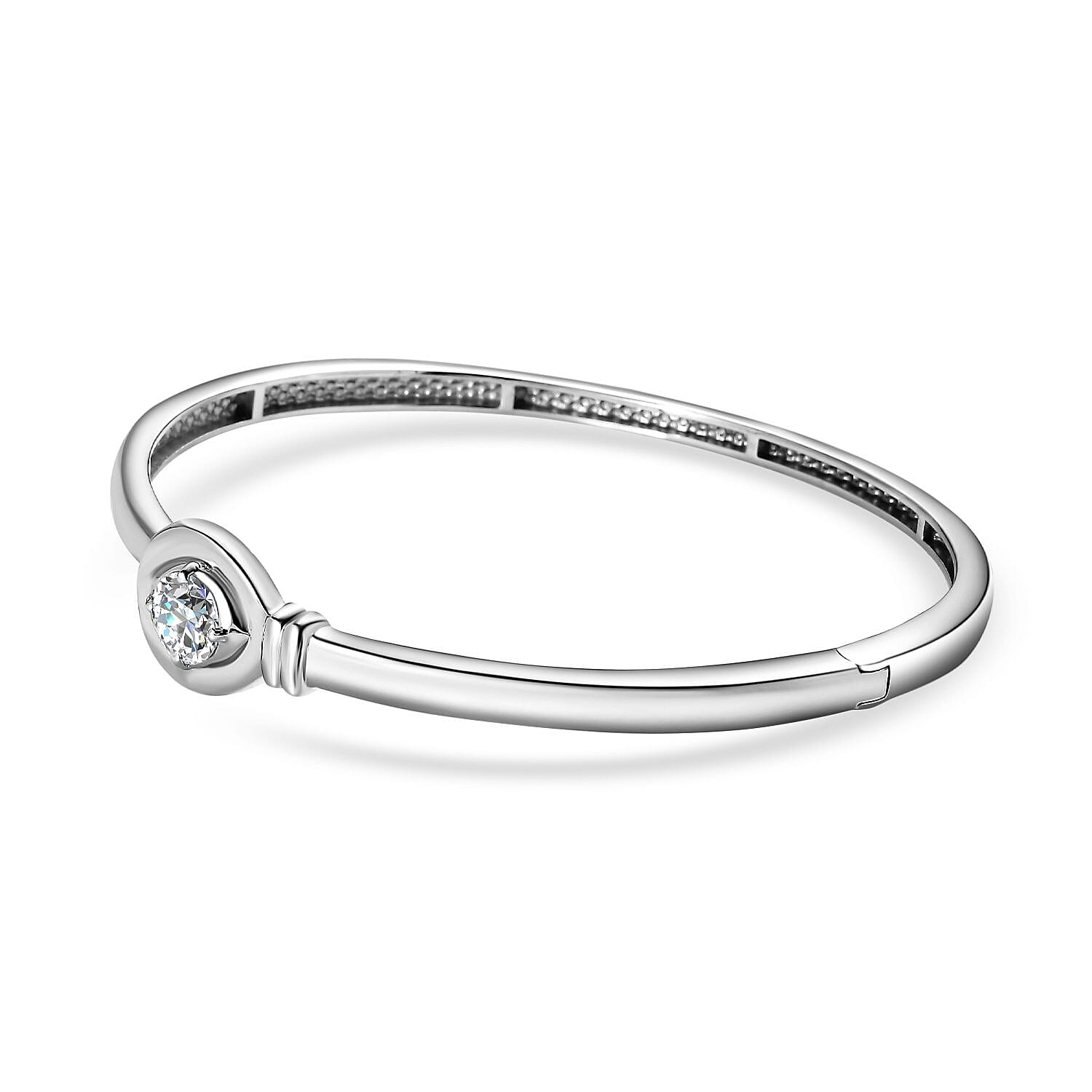 Moissanite Bangle (Size - 7.5) in Platinum Overlay Sterling Silver 1.15 Ct, Silver Wt 18.40 Gms 7684724 3