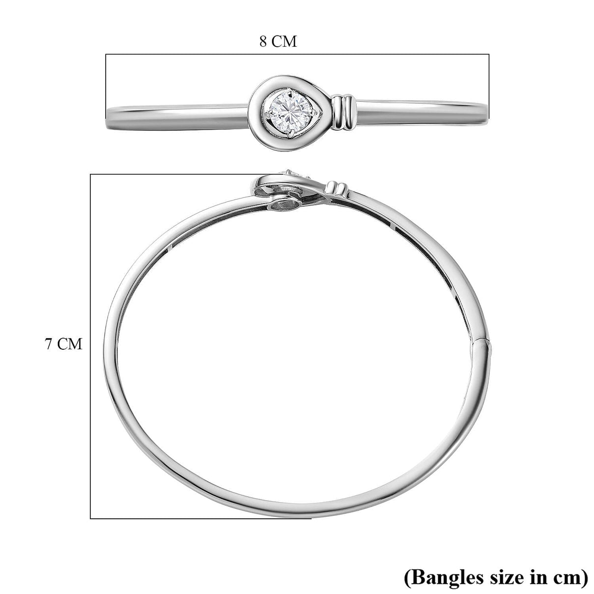 Moissanite Bangle (Size - 7.5) in Platinum Overlay Sterling Silver 1.15 Ct, Silver Wt 18.40 Gms 7684724 5