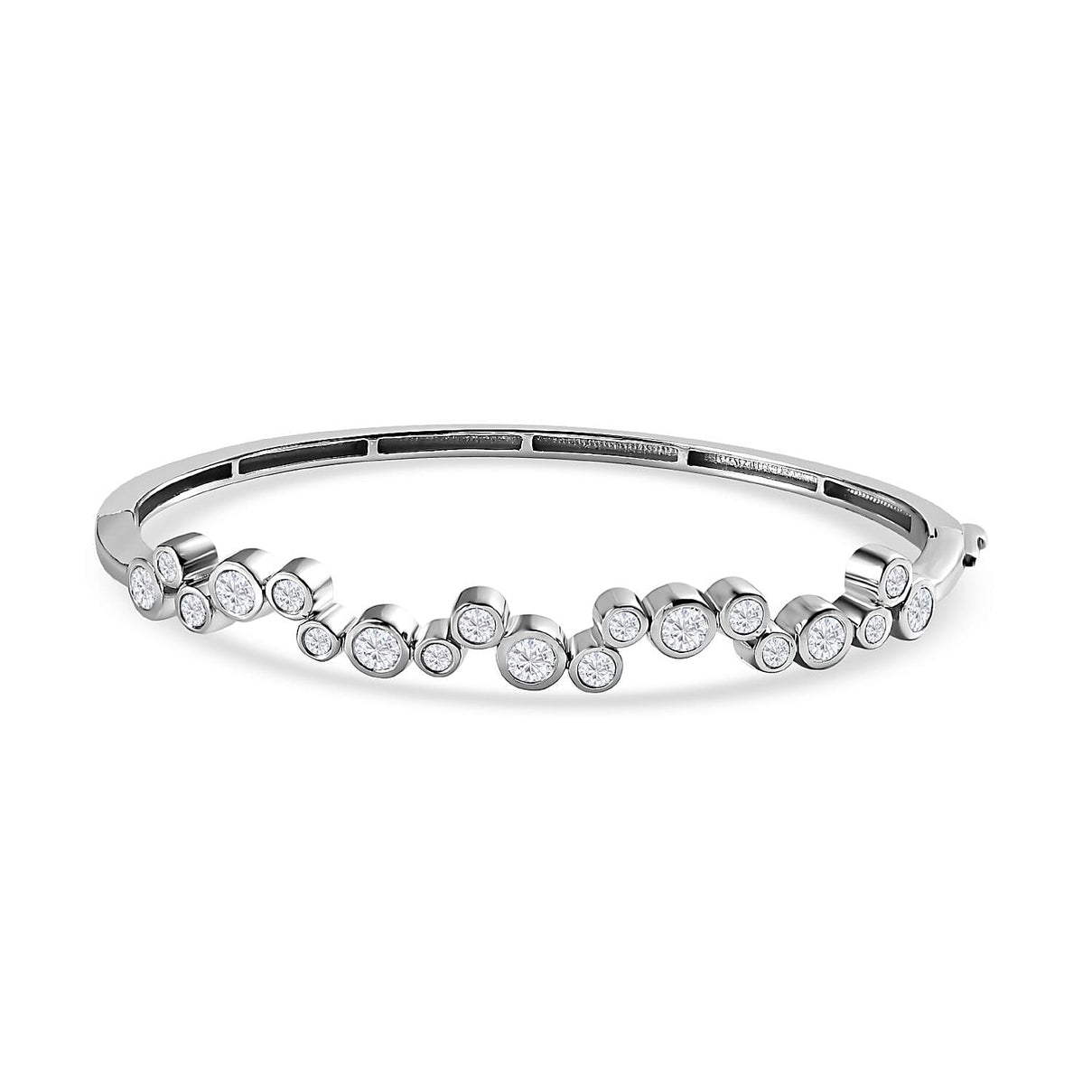 Moissanite Bubble Bangle (Size 7.5) in Platinum Overlay Sterling Silver, Silver Wt 14.57 GM 7668920 0