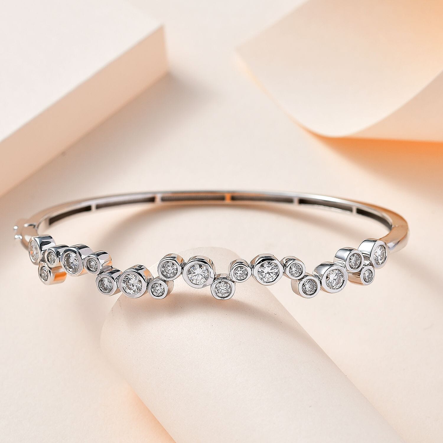 Moissanite Bubble Bangle (Size 7.5) in Platinum Overlay Sterling Silver, Silver Wt 14.57 GM 7668920 2