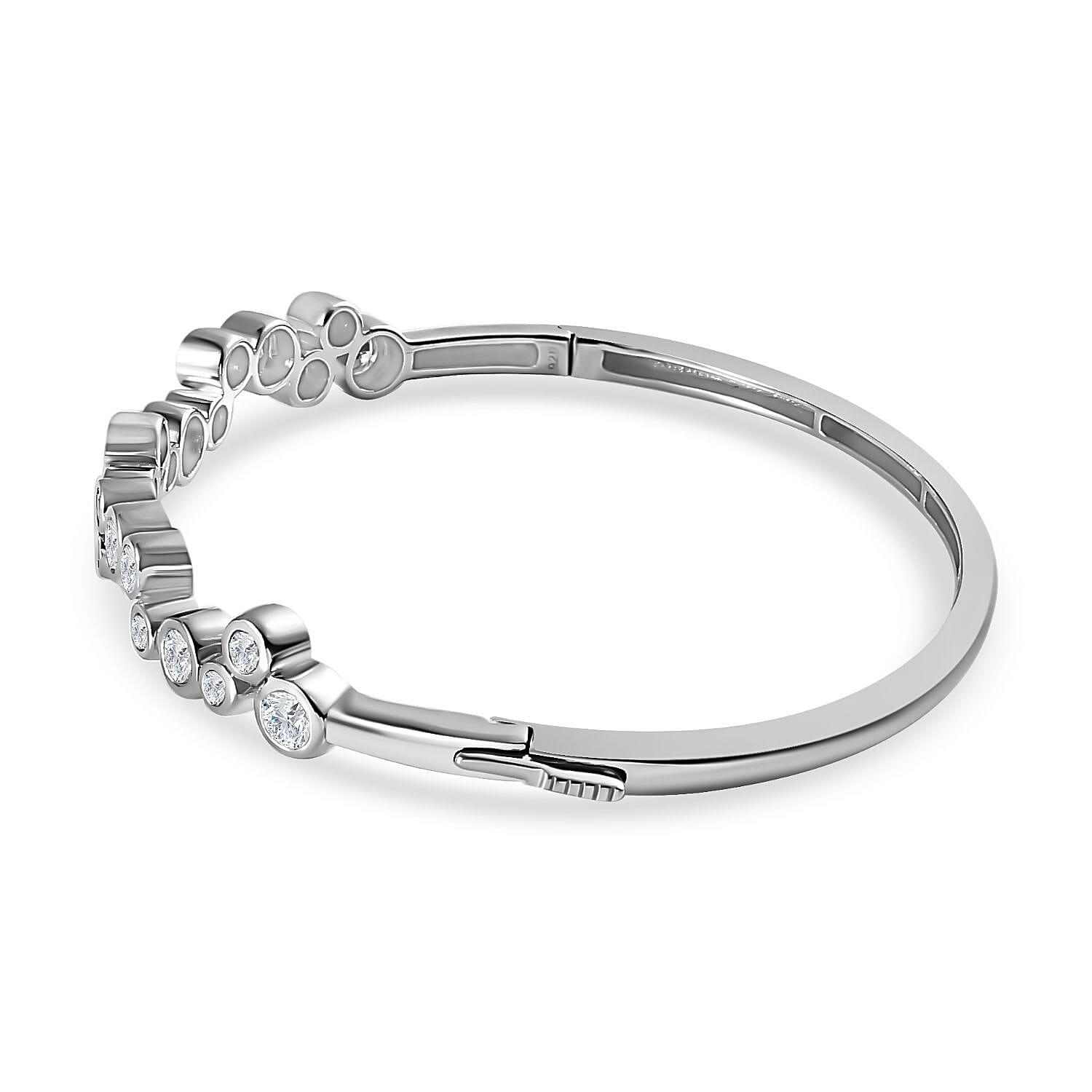 Moissanite Bubble Bangle (Size 7.5) in Platinum Overlay Sterling Silver, Silver Wt 14.57 GM 7668920 4
