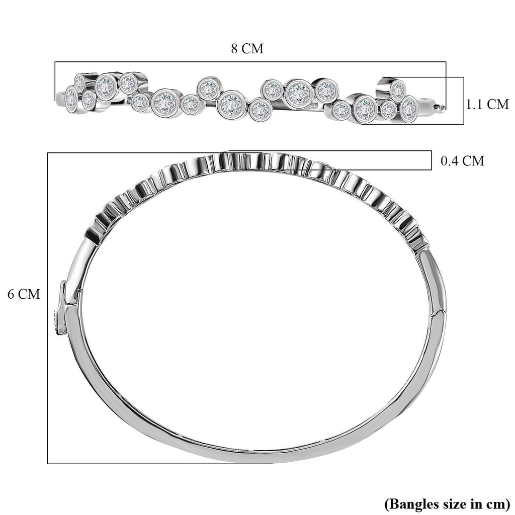 Moissanite Bangle (Size 7.5) in Platinum Overlay Sterling Silver 2.49 Ct, Silver Wt 14.14 Gms.