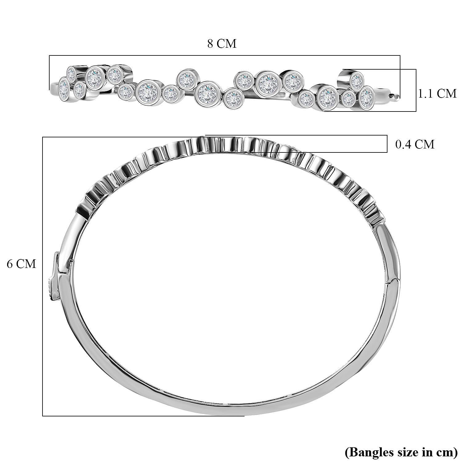 Moissanite Bubble Bangle (Size 7.5) in Platinum Overlay Sterling Silver, Silver Wt 14.57 GM 7668920 6