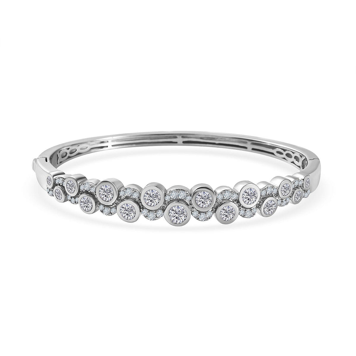 Moissanite Bubble Openable Bangle in Platinum Overlay Sterling Silver 4.71 ct,  Silver Wt. 20 Gms  4.354  Ct. 7706724 0