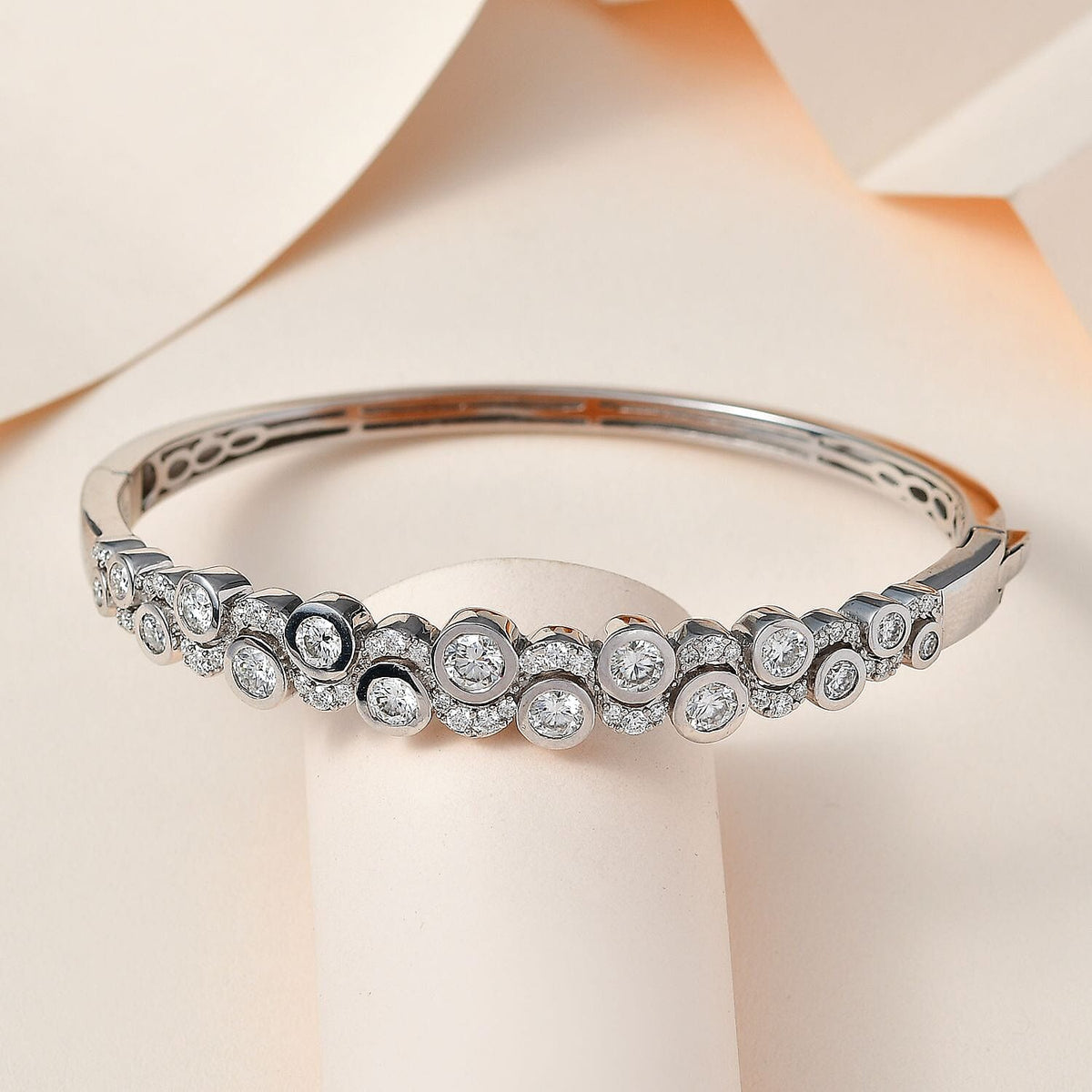 Moissanite Bubble Openable Bangle in Platinum Overlay Sterling Silver 4.71 ct,  Silver Wt. 20 Gms  4.354  Ct. 7706724 2