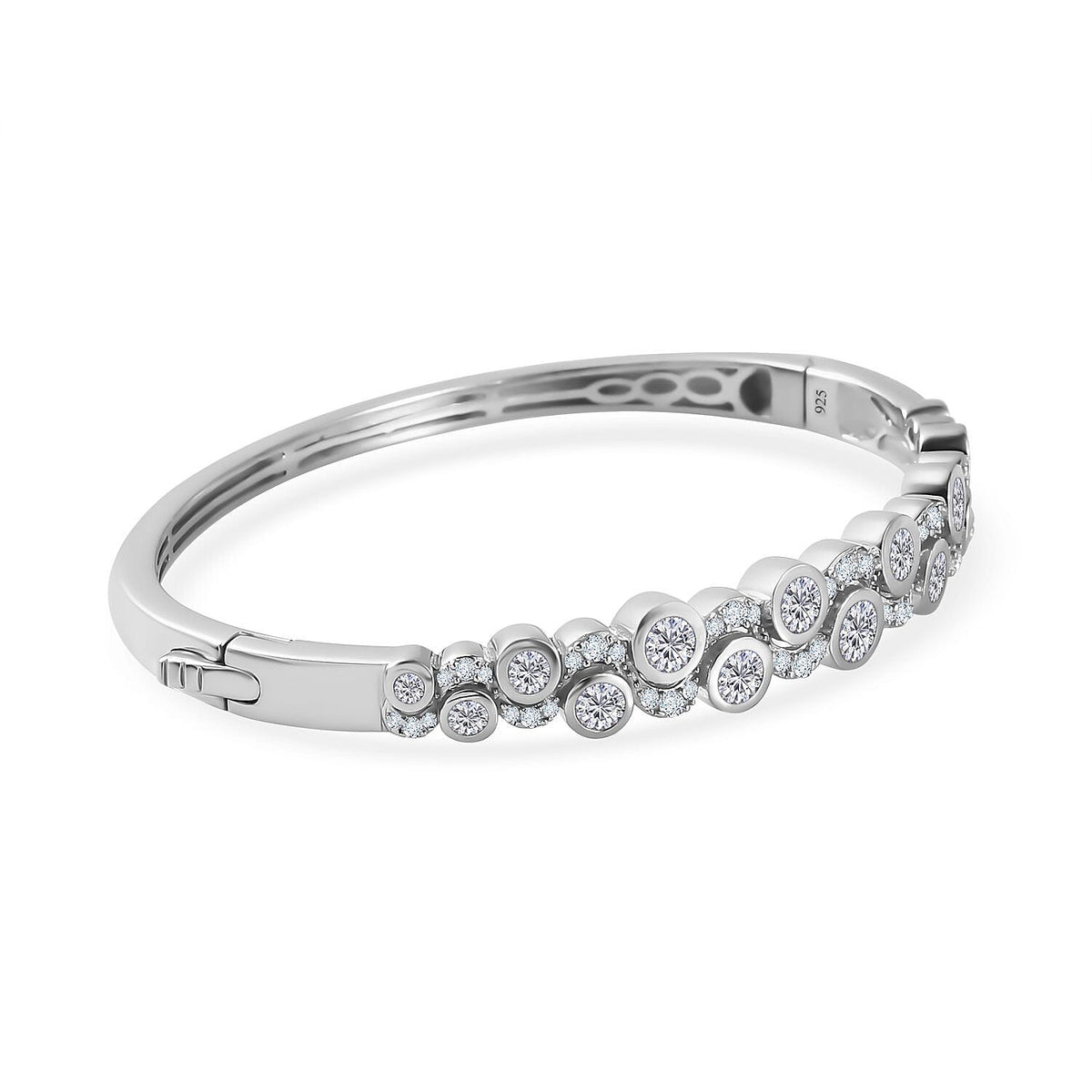 Moissanite Bubble Openable Bangle in Platinum Overlay Sterling Silver 4.71 ct,  Silver Wt. 20 Gms  4.354  Ct. 7706724 4