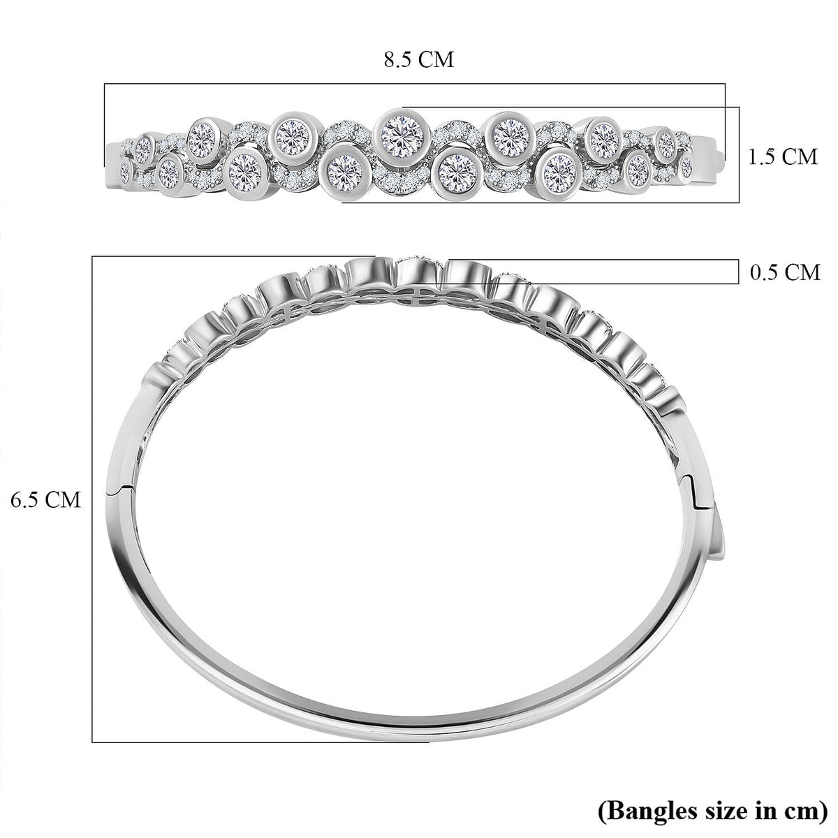 Moissanite Bubble Openable Bangle in Platinum Overlay Sterling Silver 4.71 ct,  Silver Wt. 20 Gms  4.354  Ct. 7706724 6