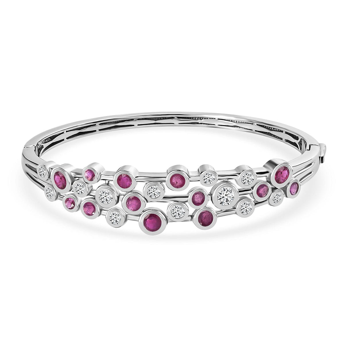 African Ruby and Moissanite Bangle (Size 7.5) in Platinum Overlay Sterling Silver 7723906 0