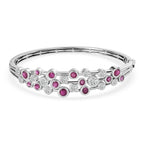 African Ruby & Moissanite Bangle (Size 7.5) in Platinum Overlay Sterling Silver 7.40 Ct, Silver Wt. 21.45 Gms.