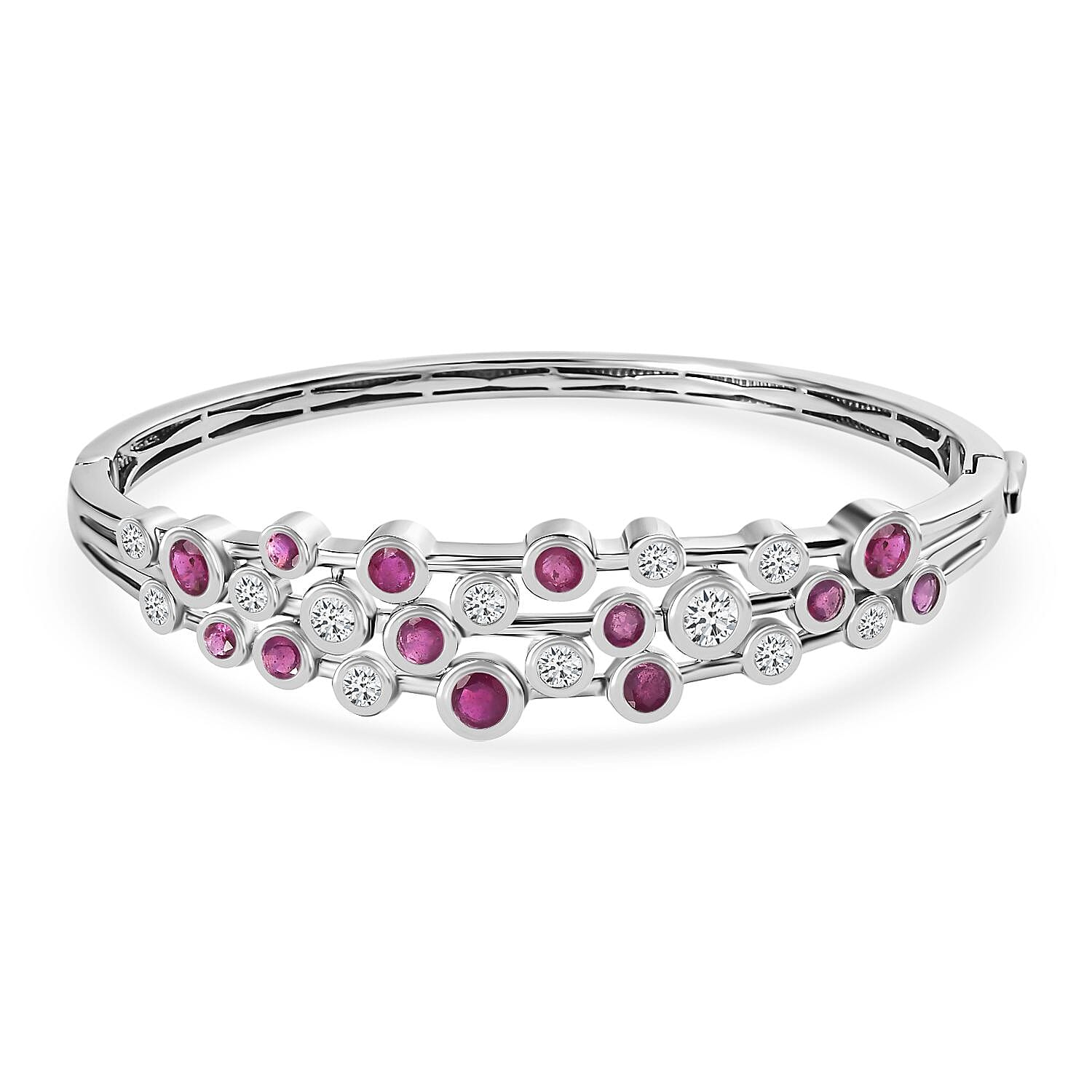 African Ruby and Moissanite Bangle (Size 7.5) in Platinum Overlay Sterling Silver 7723906 0