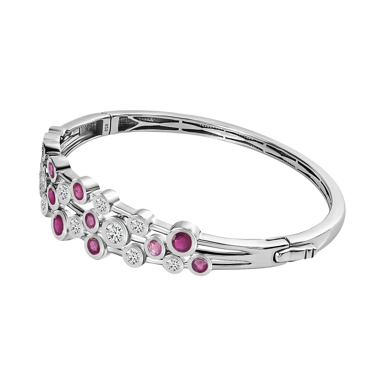 African Ruby and Moissanite Bangle (Size 7.5) in Platinum Overlay Sterling Silver 7723906 4