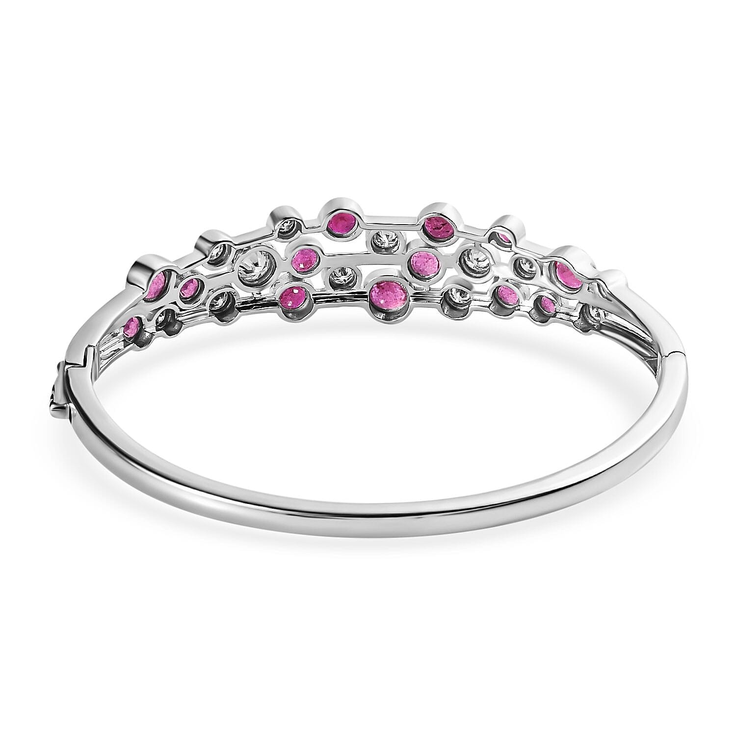 African Ruby and Moissanite Bangle (Size 7.5) in Platinum Overlay Sterling Silver 7723906 5