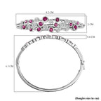 African Ruby & Moissanite Bangle (Size 7.5) in Platinum Overlay Sterling Silver 7.40 Ct, Silver Wt. 21.45 Gms.