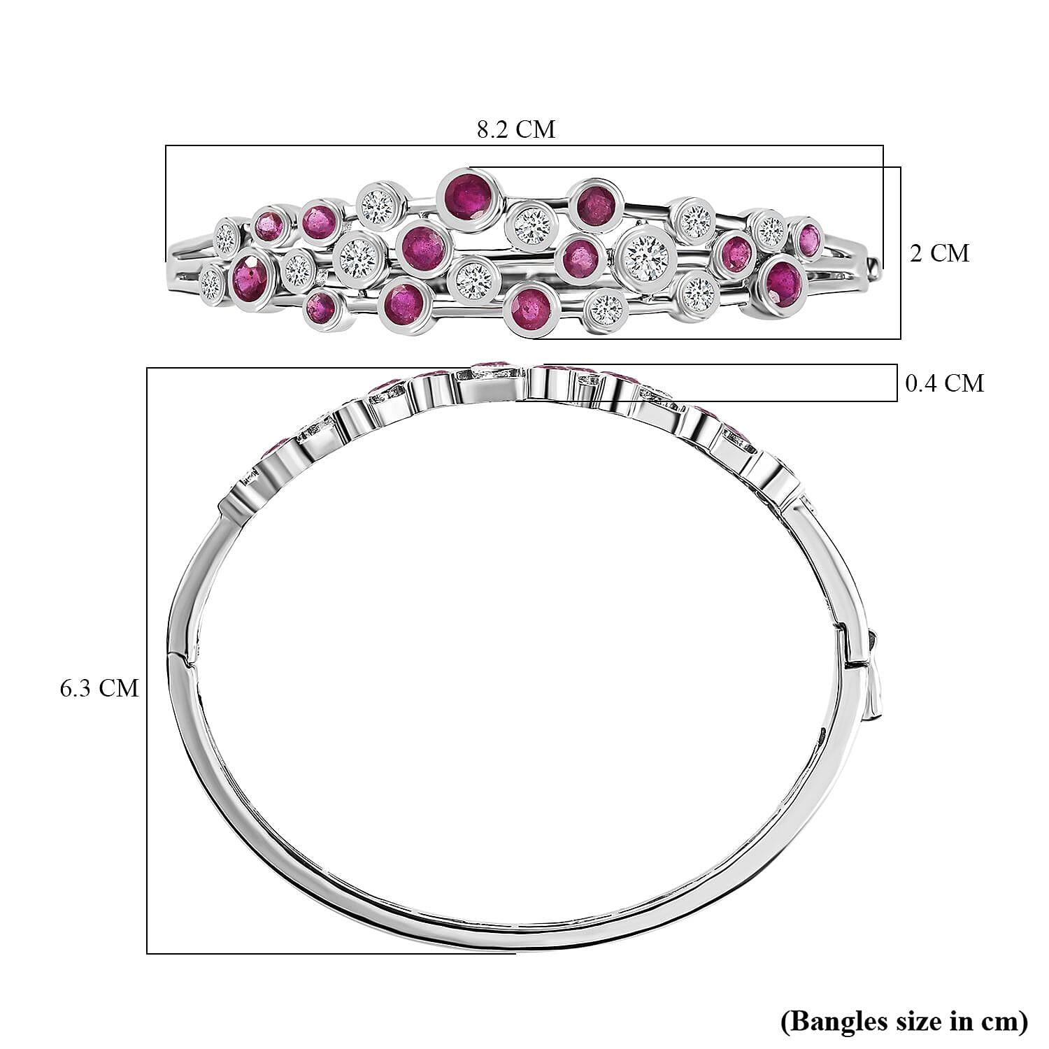 African Ruby and Moissanite Bangle (Size 7.5) in Platinum Overlay Sterling Silver 7723906 6