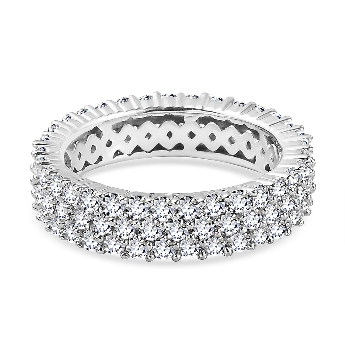 Moissanite Full Eternity Wedding Band Ring in Platinum Plated Sterling Silver 2.10 Ct. 7439735 0