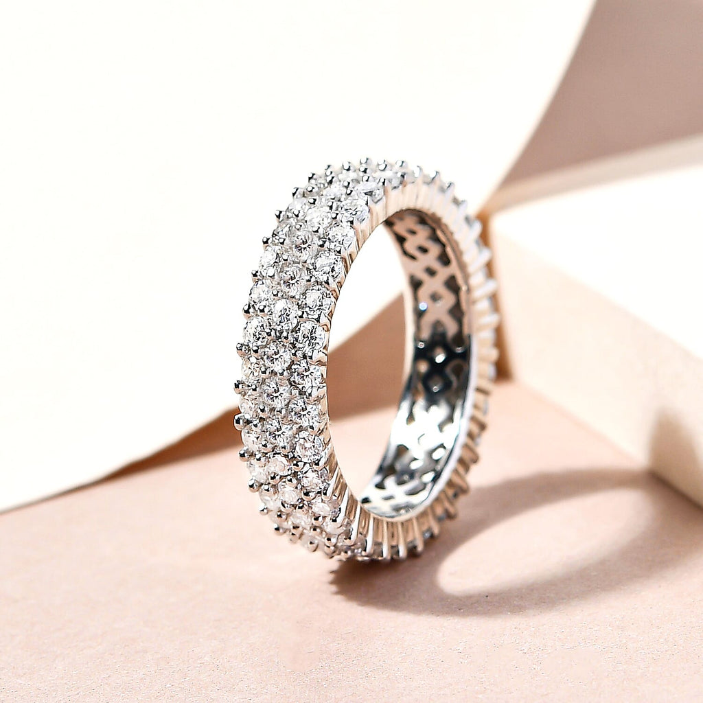 Moissanite Cluster Ring in Platinum Overlay Sterling Silver 2.10 Ct.