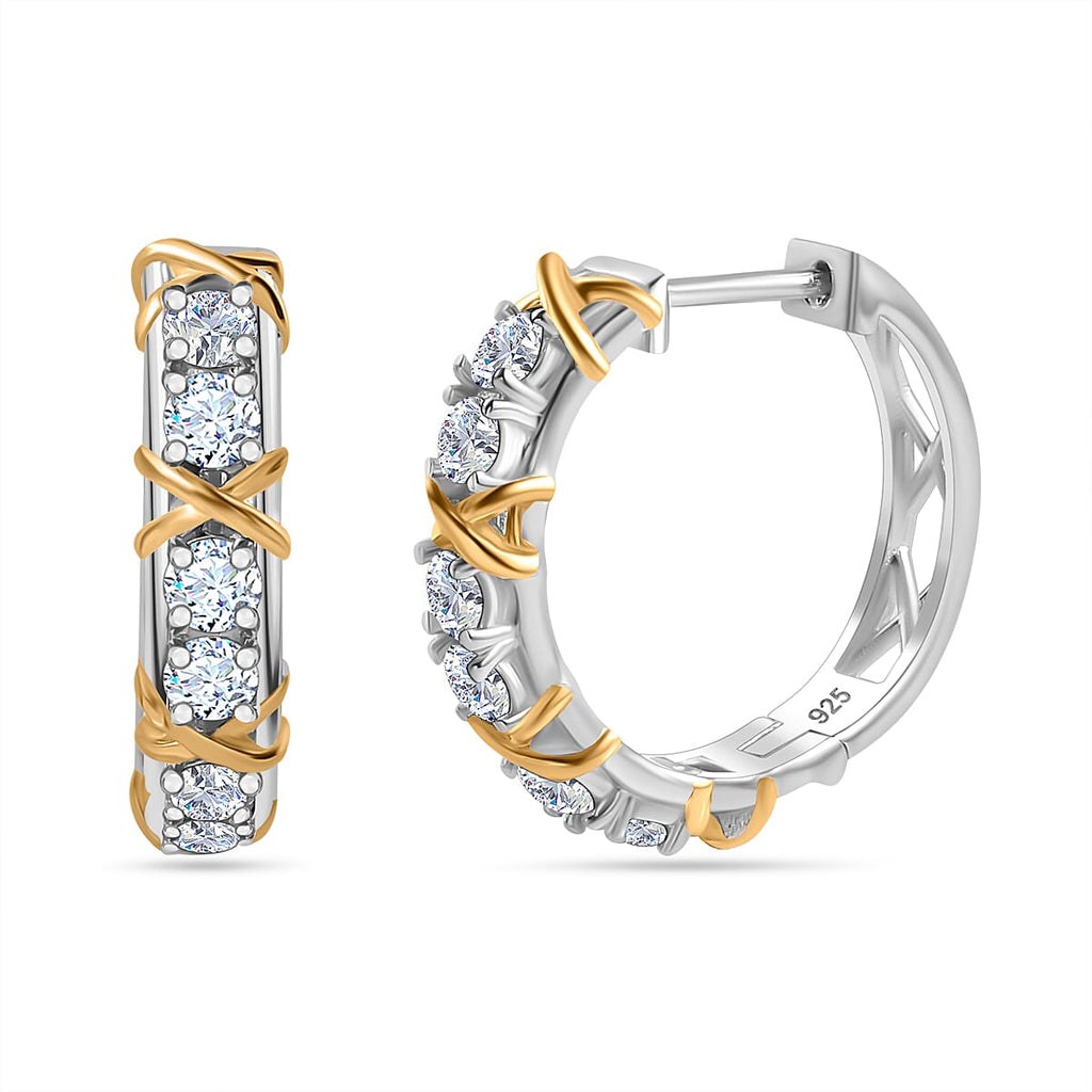 Designer Inspired Moissanite Criss Cross Earrings in 18K Gold Vermeil & Platinum Plated Sterling Silver