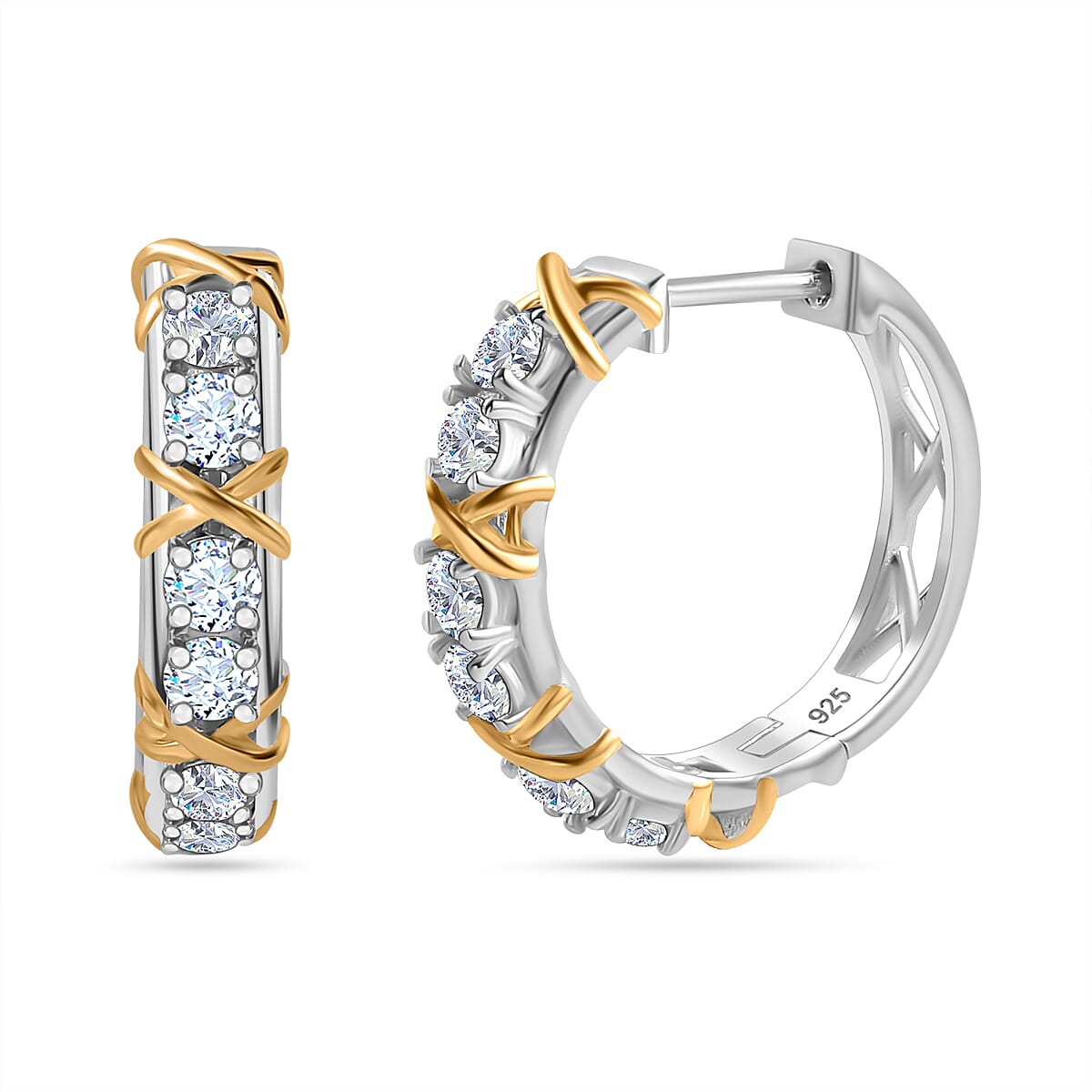 Designer Inspired Moissanite Criss Cross Earrings in 18K Gold Vermeil &amp; Platinum Plated Sterling Silver 7721195 0