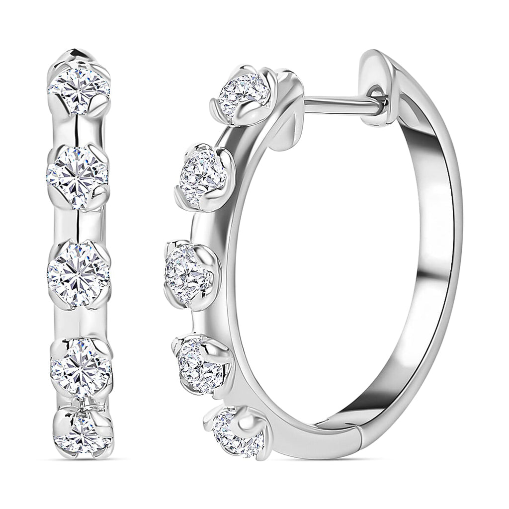 Moissanite Hoop Earrings in Platinum Overlay Sterling Silver 1.06 Ct.