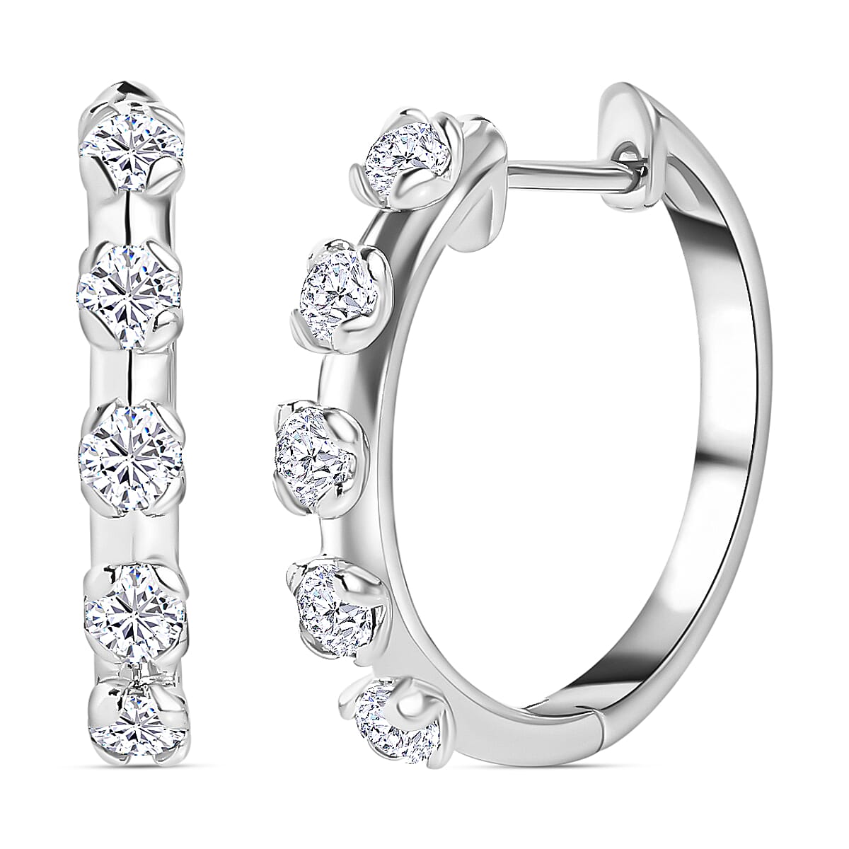 Moissanite Hoop Earrings in Platinum Overlay Sterling Silver 1.06 Ct. 7678852 0