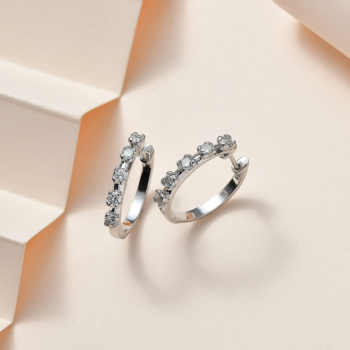 Moissanite Hoop Earrings in Platinum Overlay Sterling Silver 1.06 Ct. 7678852 1
