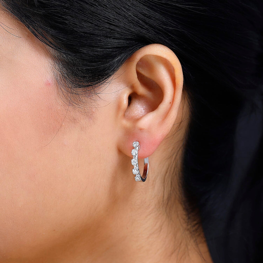 Moissanite Hoop Earrings in Platinum Overlay Sterling Silver 1.06 Ct.