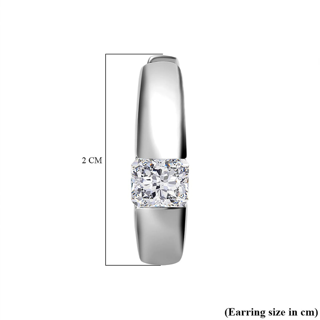 Moissanite (Asscher Cut) Hoop Earrings in Platinum Overlay Sterling Silver 1.34 Ct, Silver Wt. 6.39 Gms