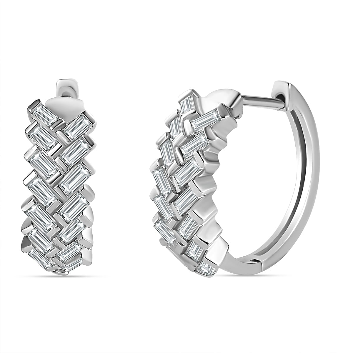 Moissanite Full Hoop Earrings in Platinum Overlay Sterling Silver 1.33 Ct. 7715779 0
