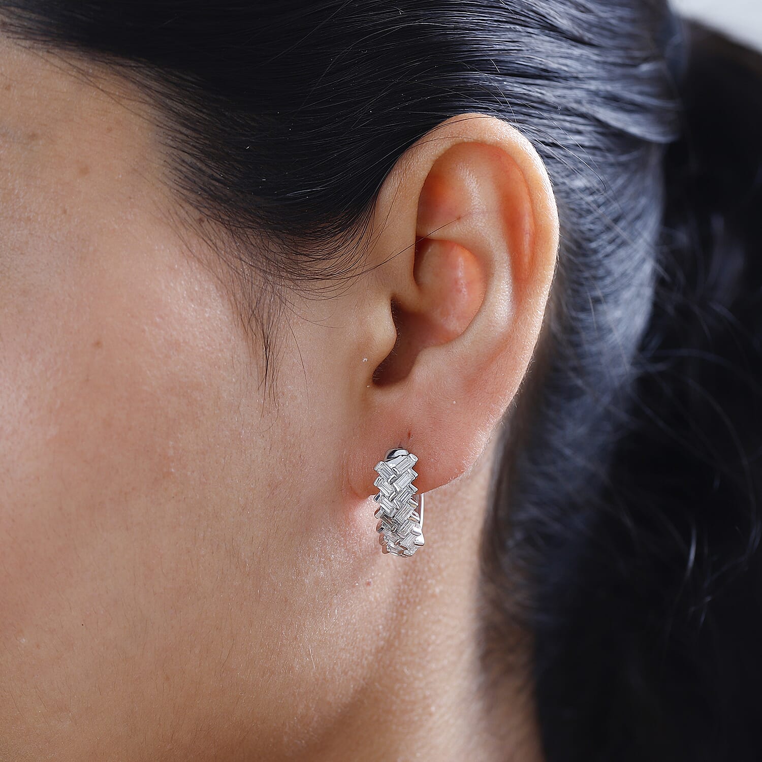Moissanite Full Hoop Earrings in Platinum Overlay Sterling Silver 1.33 Ct. 7715779 2