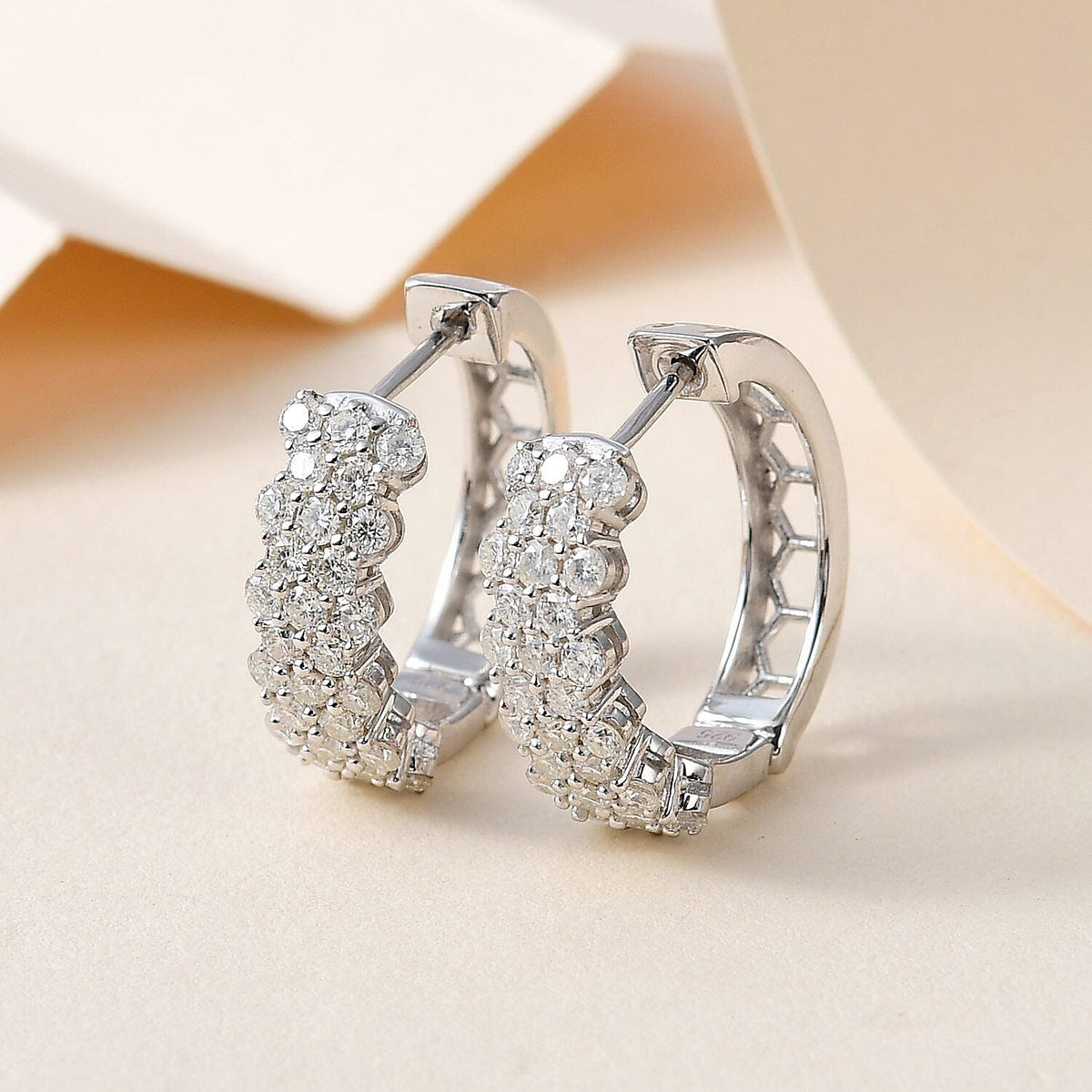 Moissanite Huggie Hoop Earrings in Platinum Overlay Sterling Silver 1.81 Ct, Silver Wt. 5.30 Gms 7323435 2