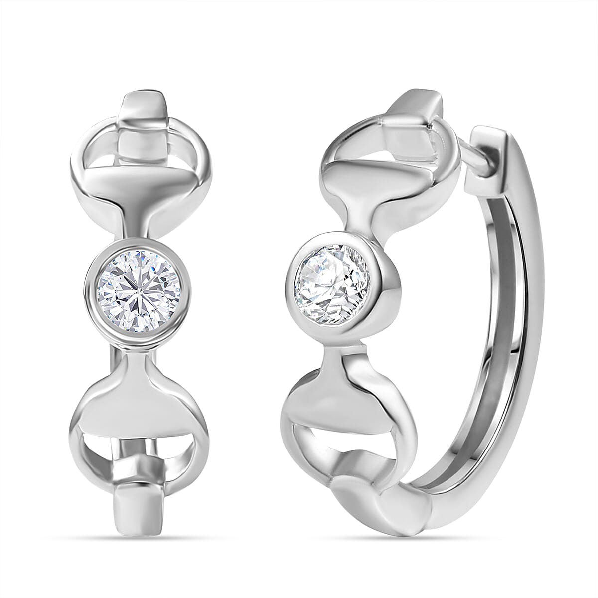 Moissanite Full Hoop Earring in Rhodium Overlay Sterling Silver 8055525 0