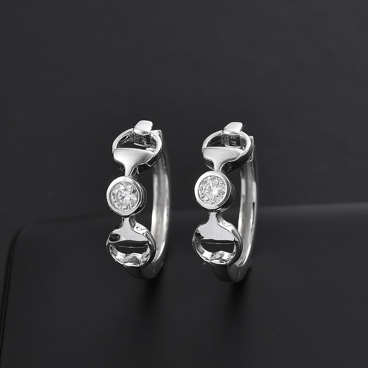 Moissanite Full Hoop Earring in Rhodium Overlay Sterling Silver 8055525 2