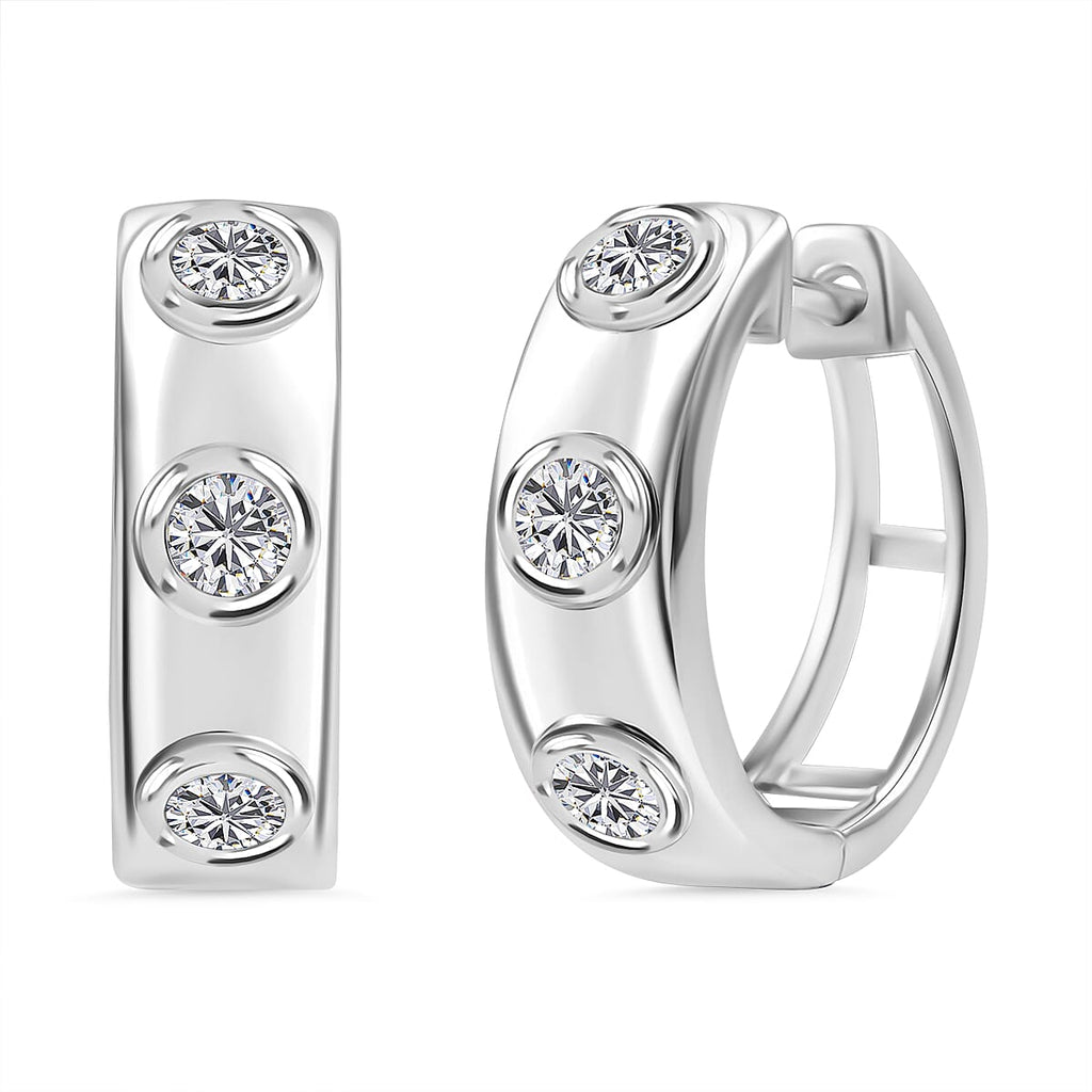 Moissanite Full Hoop Earring in Rhodium Overlay Sterling Silver