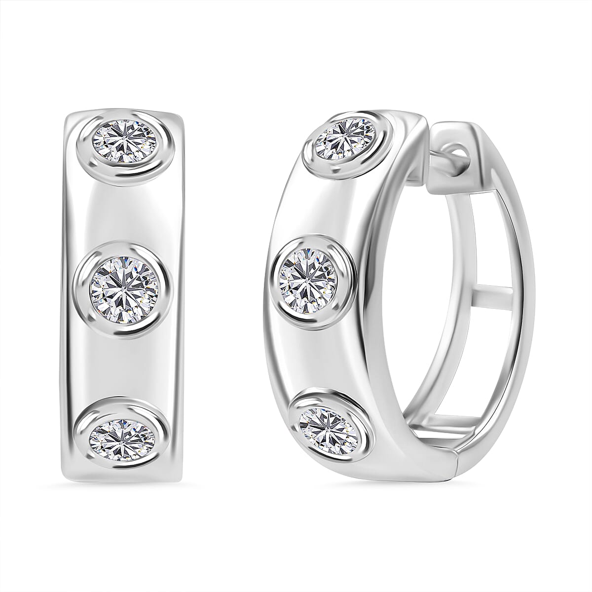 Moissanite Full Hoop Earring in Rhodium Overlay Sterling Silver 8055756 0