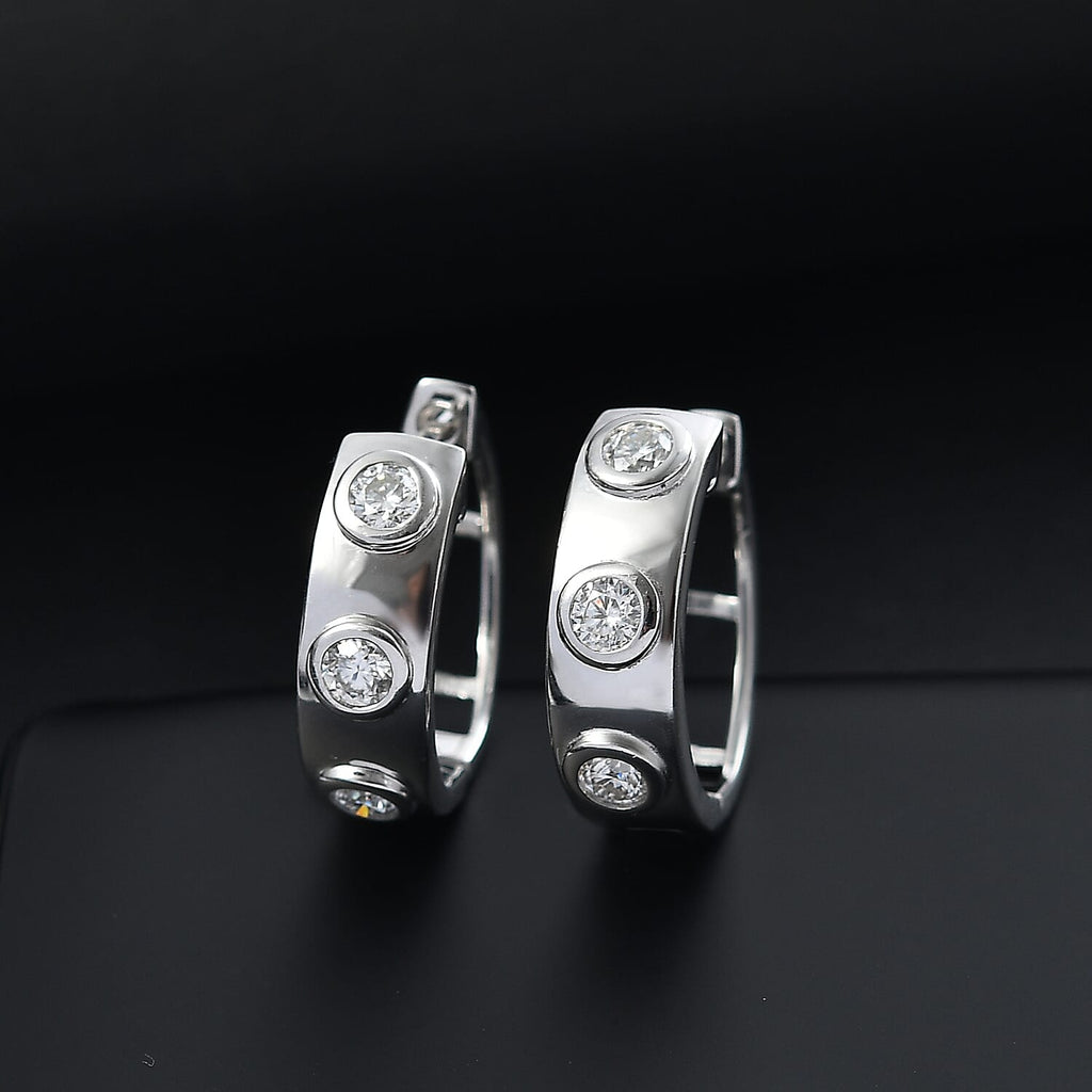 Moissanite Full Hoop Earring in Rhodium Overlay Sterling Silver
