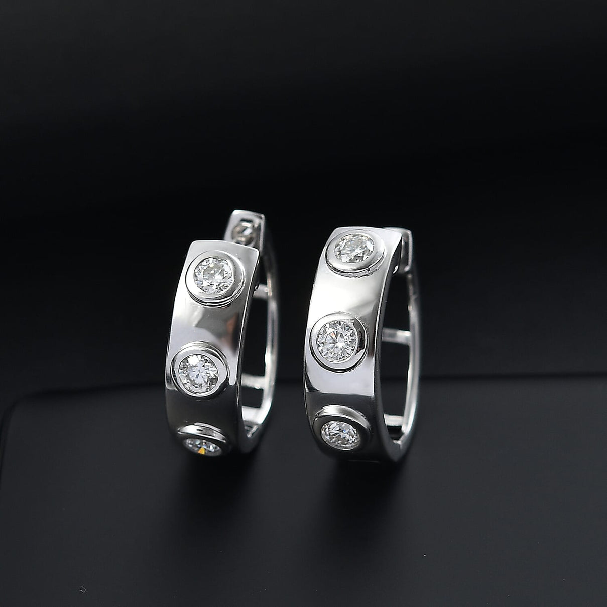 Moissanite Full Hoop Earring in Rhodium Overlay Sterling Silver 8055756 2